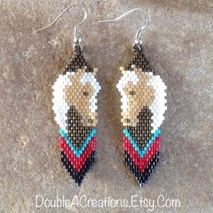 Horse Head Beaded Earrings, New, Handmade by Me